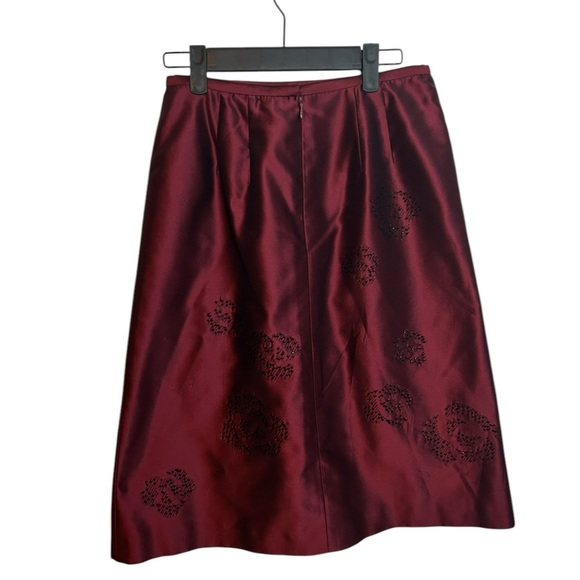 Ann Taylor Vintage Burgundy Beaded Floral Silk Skirt - Picture 2 of 5